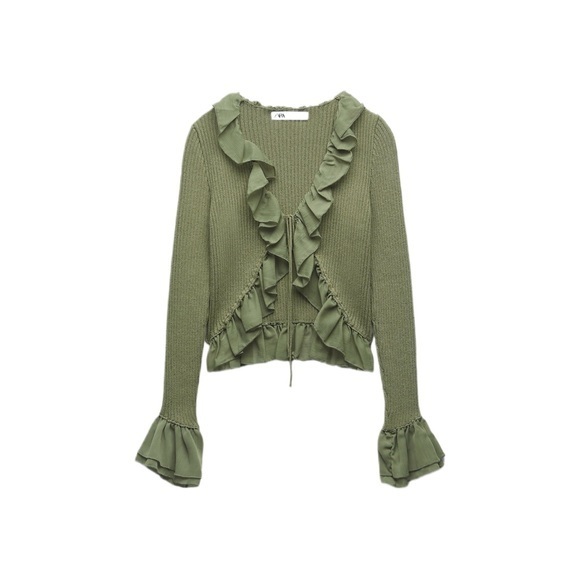 Zara Tops - Zara Green Ruffled Knit Cardigan